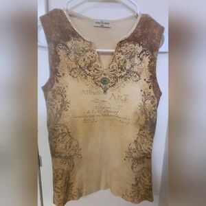 Skinny Minnie Brown, Cream, Turquoise Women's Top